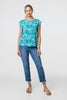 Green | Floral Turn-Up Cap Sleeve Shell Top