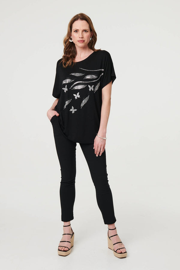 Black | Sparkly Embellished Relaxed T-Shirt
