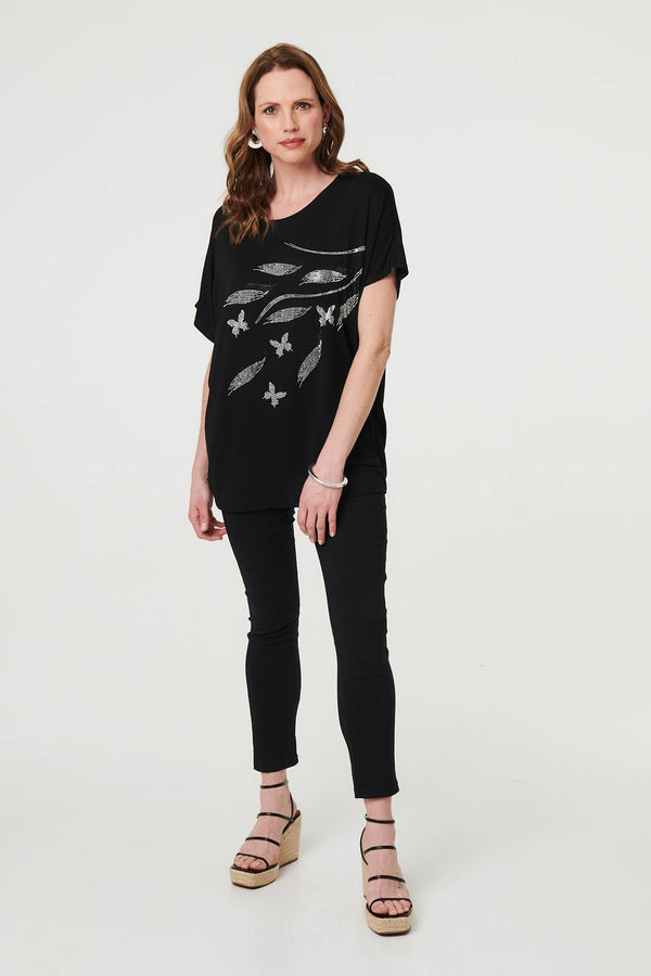 Black | Sparkly Embellished Relaxed T-Shirt
