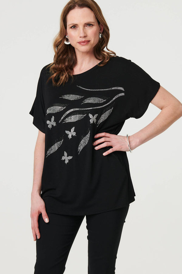 Black | Sparkly Embellished Relaxed T-Shirt
