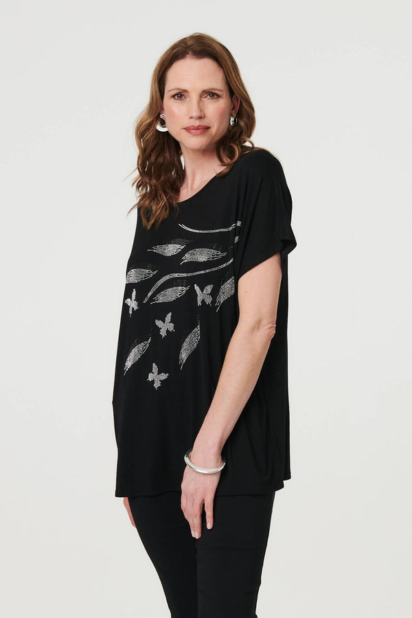 Black | Sparkly Embellished Relaxed T-Shirt
