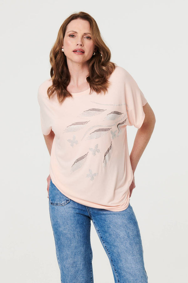 Pink | Sparkly Embellished Relaxed T-Shirt
