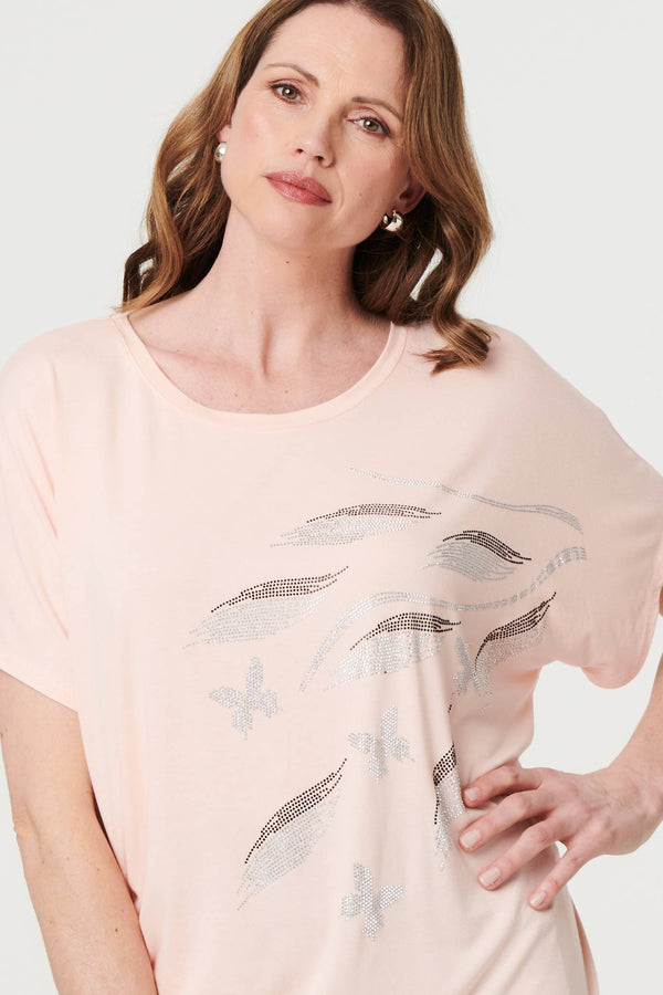 Pink | Sparkly Embellished Relaxed T-Shirt
