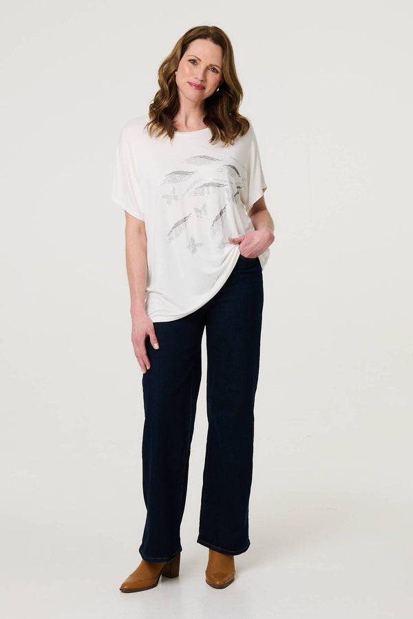 White | Sparkly Embellished Relaxed T-Shirt
