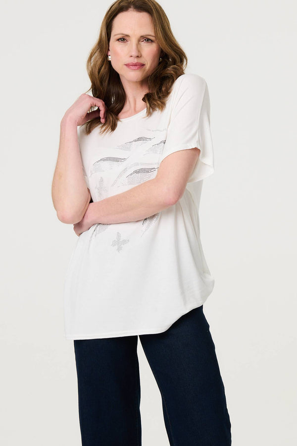 White | Sparkly Embellished Relaxed T-Shirt
