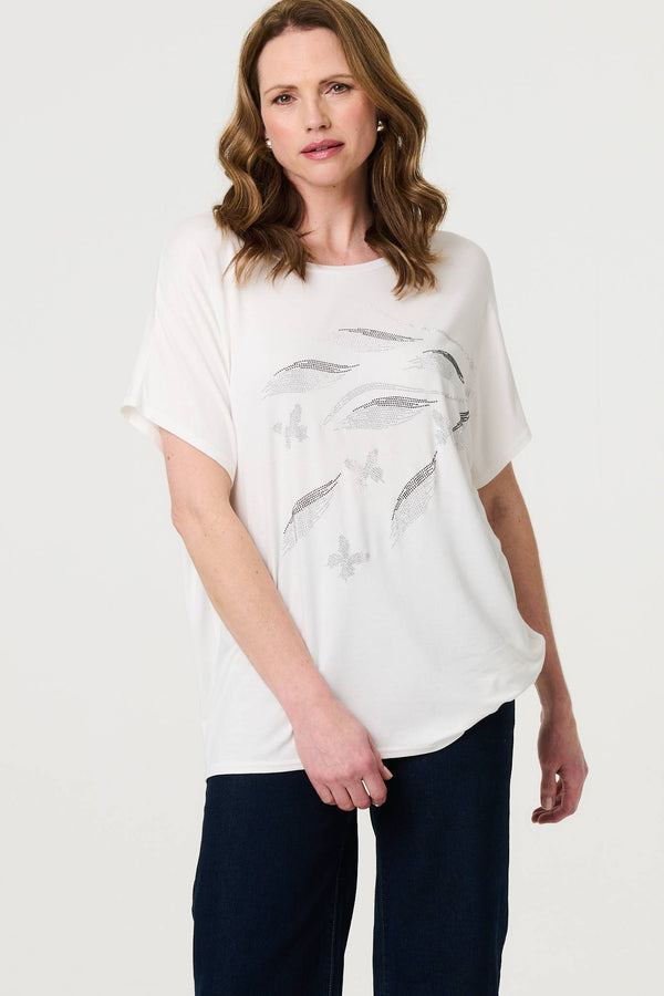 White | Sparkly Embellished Relaxed T-Shirt
