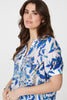 Blue | Leaf Print Short Puff Sleeve Shirt