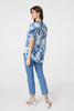 Blue | Leaf Print Short Puff Sleeve Shirt