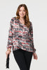 Coral | Printed Long Sleeve V-Neck Tunic Blouse
