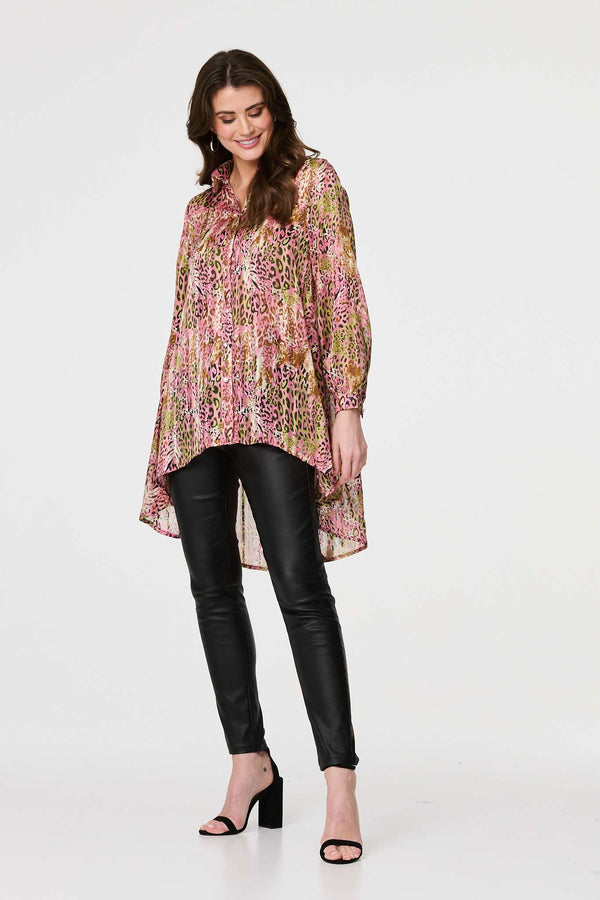 Pink | Animal Print High Low Semi Sheer Shirt