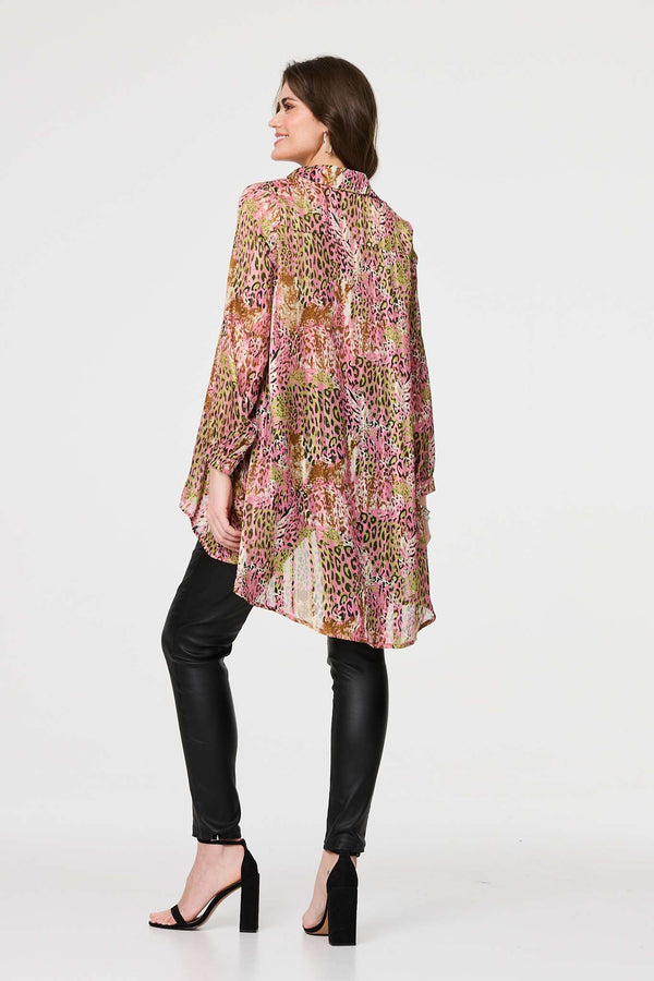 Pink | Animal Print High Low Semi Sheer Shirt