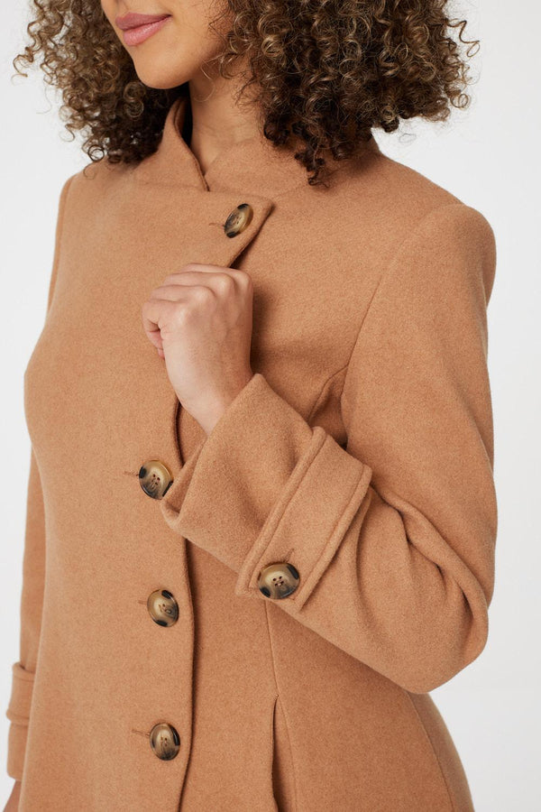 Brown | Button Front Funnel Neck Coat