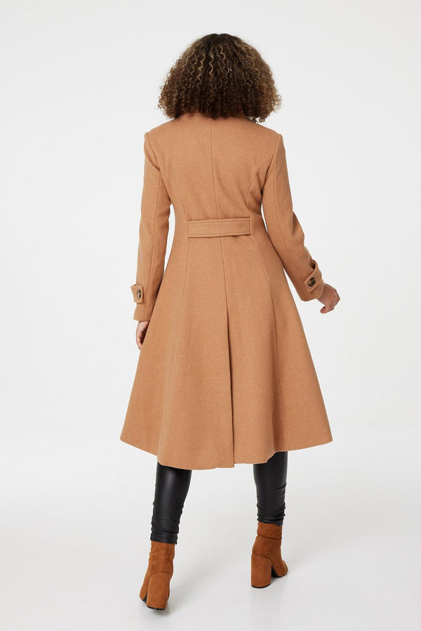 Brown | Button Front Funnel Neck Coat