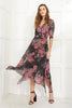 Black | Floral Hanky Hem Wrap Dress