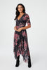 Black | Floral Hanky Hem Wrap Dress