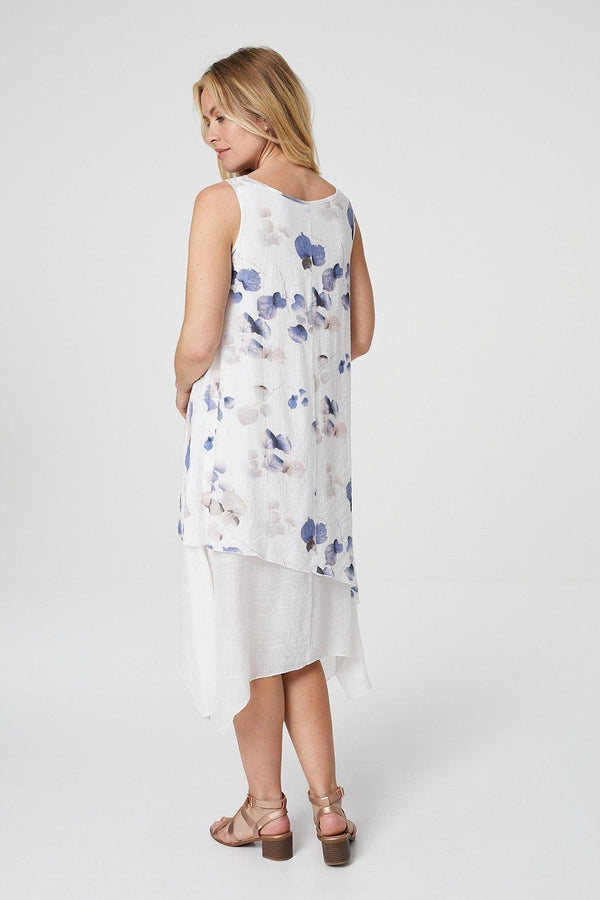 Blue | Leaf Print Layered Swing Dress