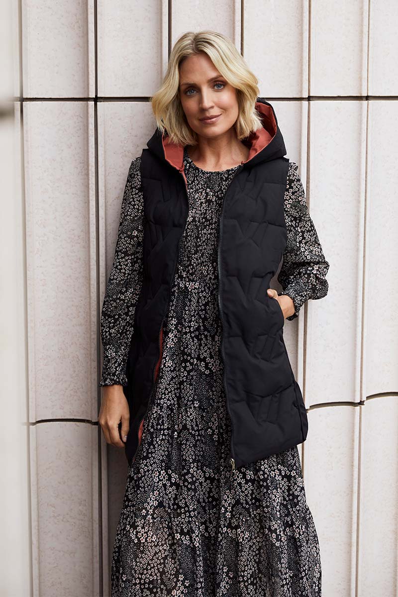 Longline Quilted Coat with PU Belt by Kaleidoscope