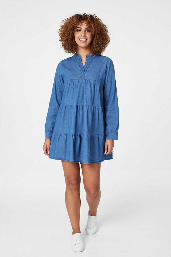 Blue | Denim Tiered Smock Dress