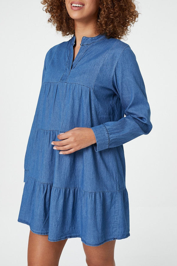 Blue | Denim Tiered Smock Dress