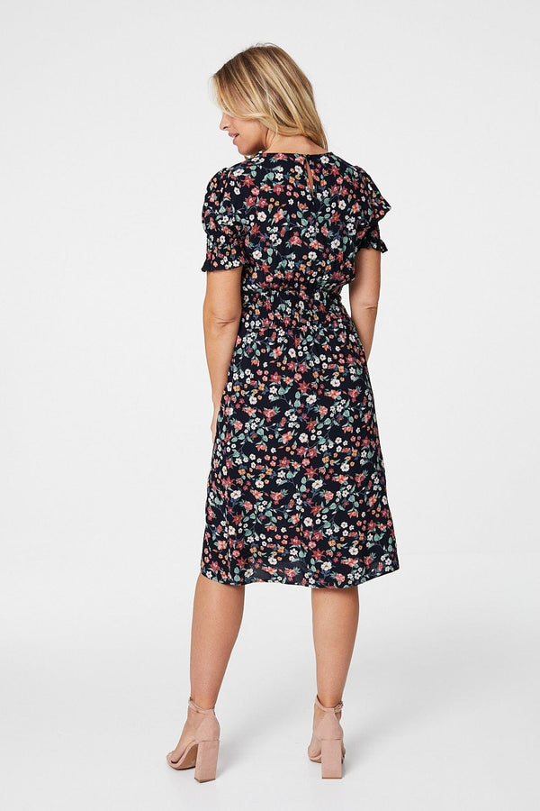 Navy | Floral Print Midi Dress 