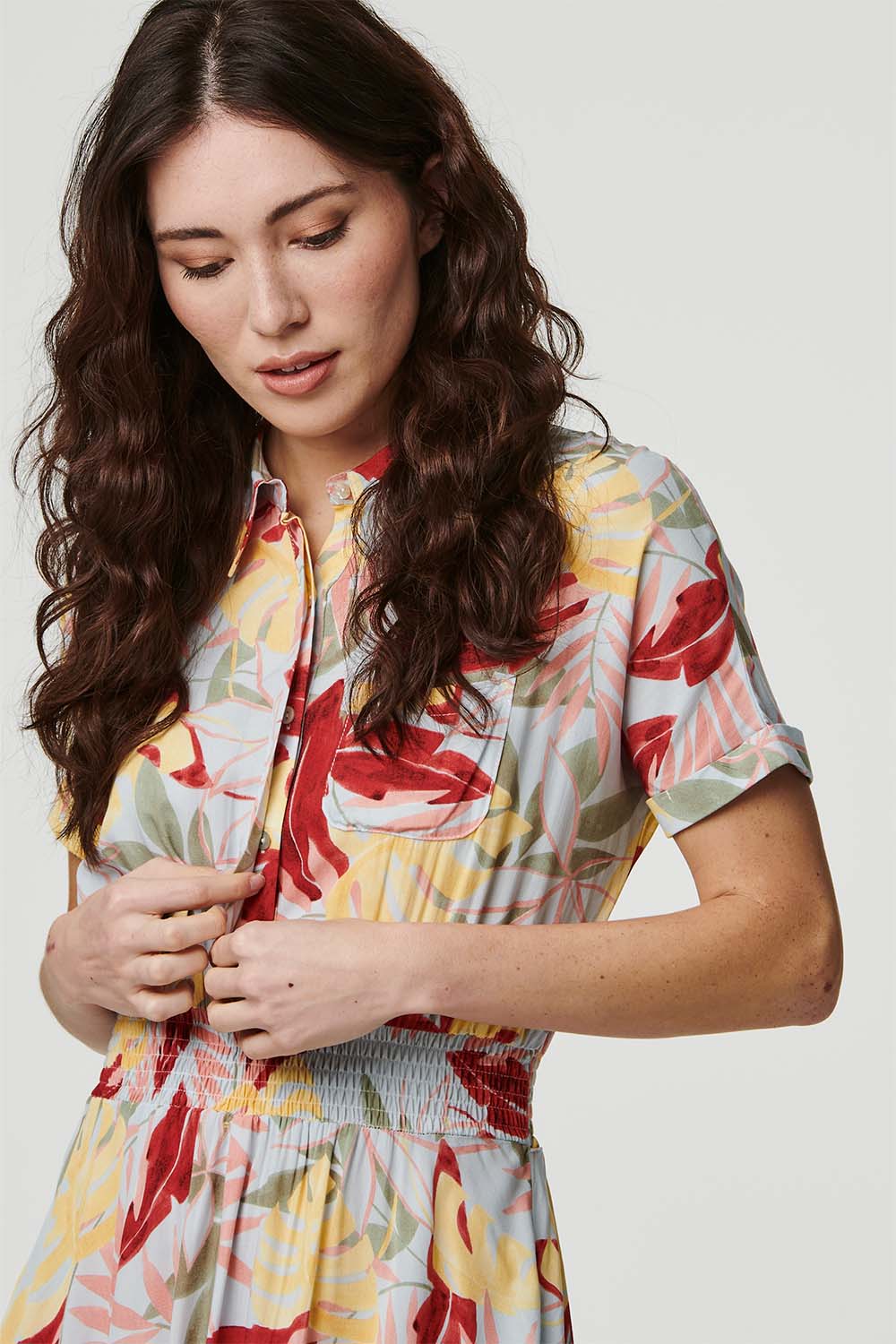 Tropical print shirt outlet dress