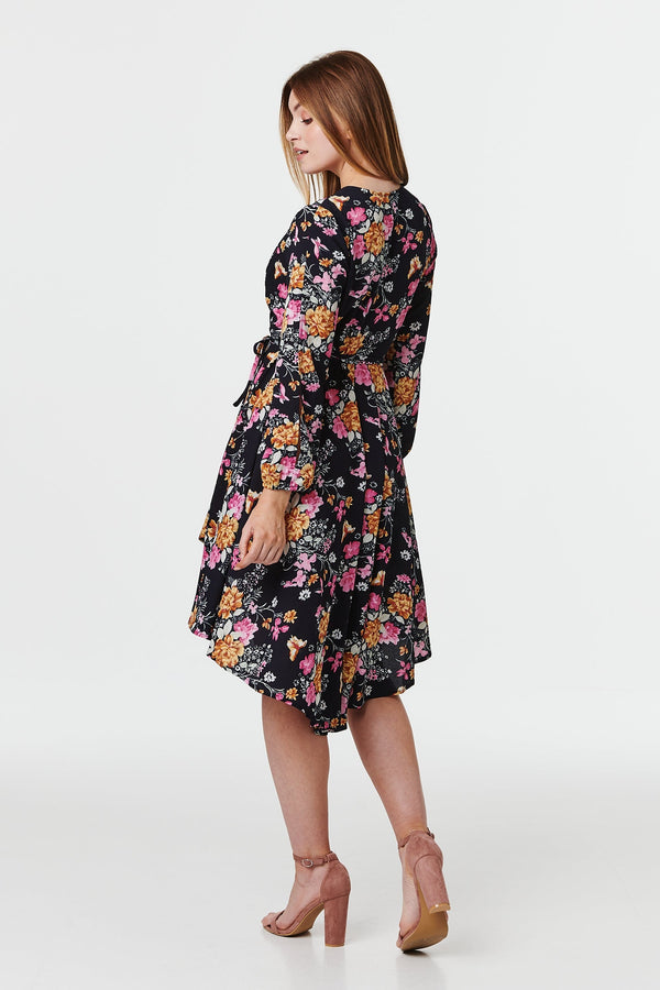 Navy | Floral Split Sleeve Wrap Dress