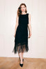 Black | Fringed Sleeveless Column Dress : Model is 5'8