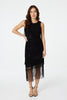 Black | Fringed Sleeveless Column Dress : Model is 5'8.5