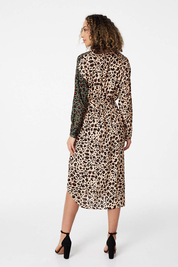 Green | Animal Print Colour Block Shirt Dress