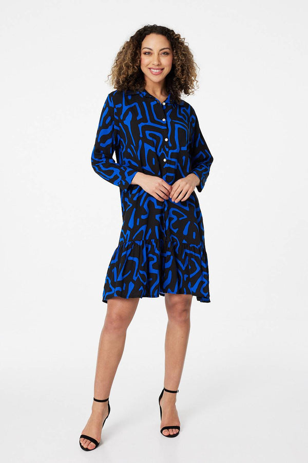 Blue | Abstract Print Mini Smock Dress