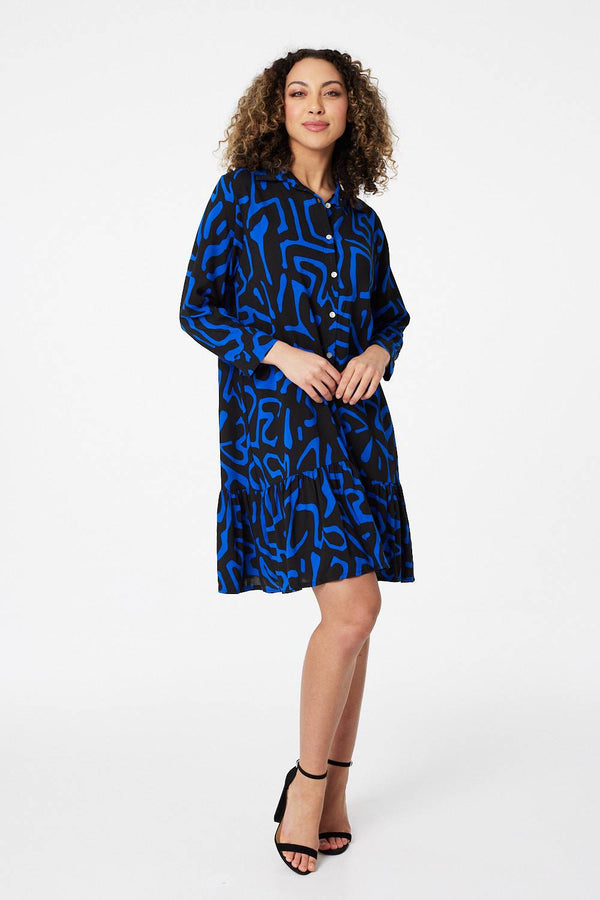 Blue | Abstract Print Mini Smock Dress