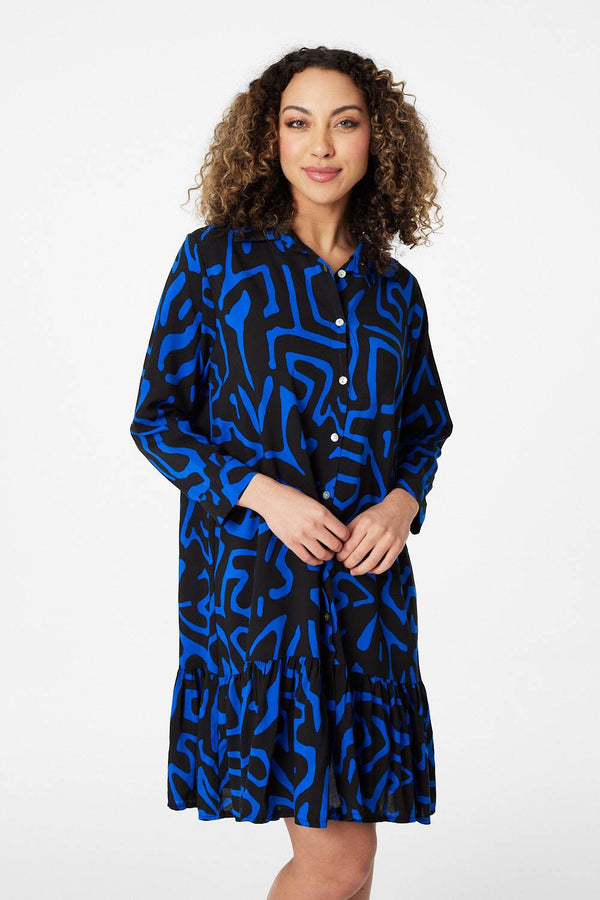 Blue | Abstract Print Mini Smock Dress