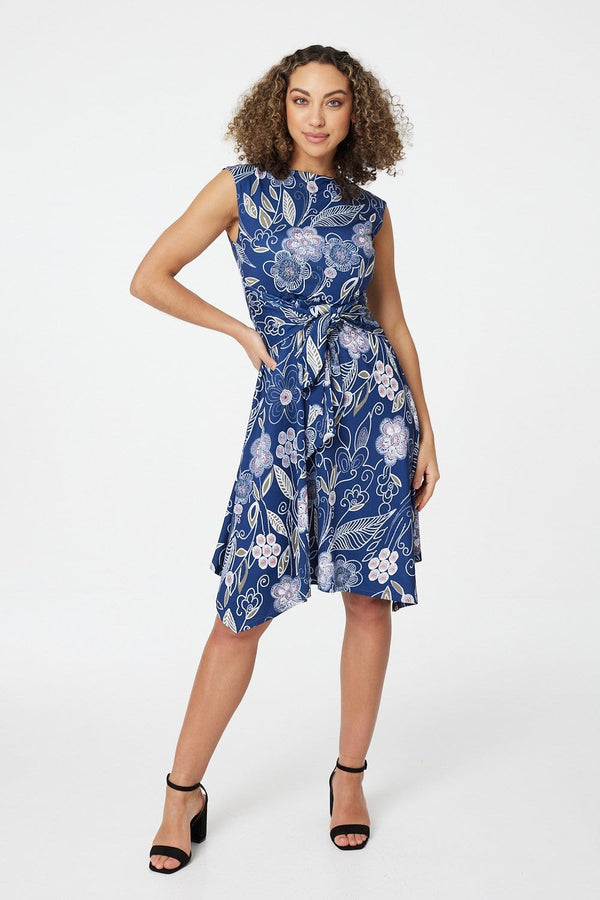 Navy | Floral Hanky Hem Skater Dress