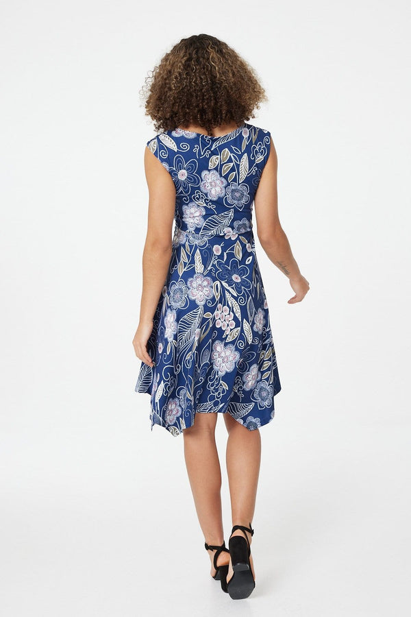 Navy | Floral Hanky Hem Skater Dress