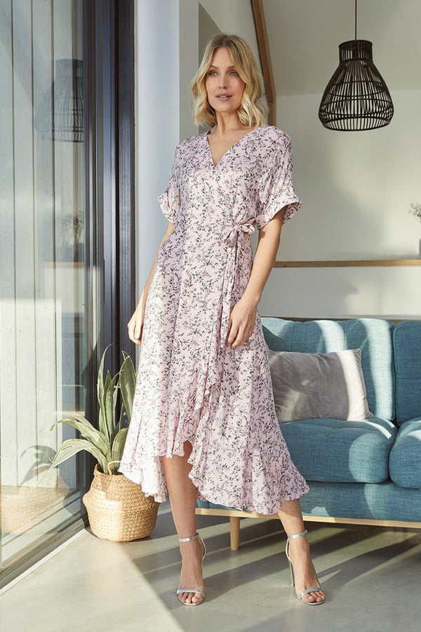 Pink | Ditsy Floral Short Sleeve Wrap Dress