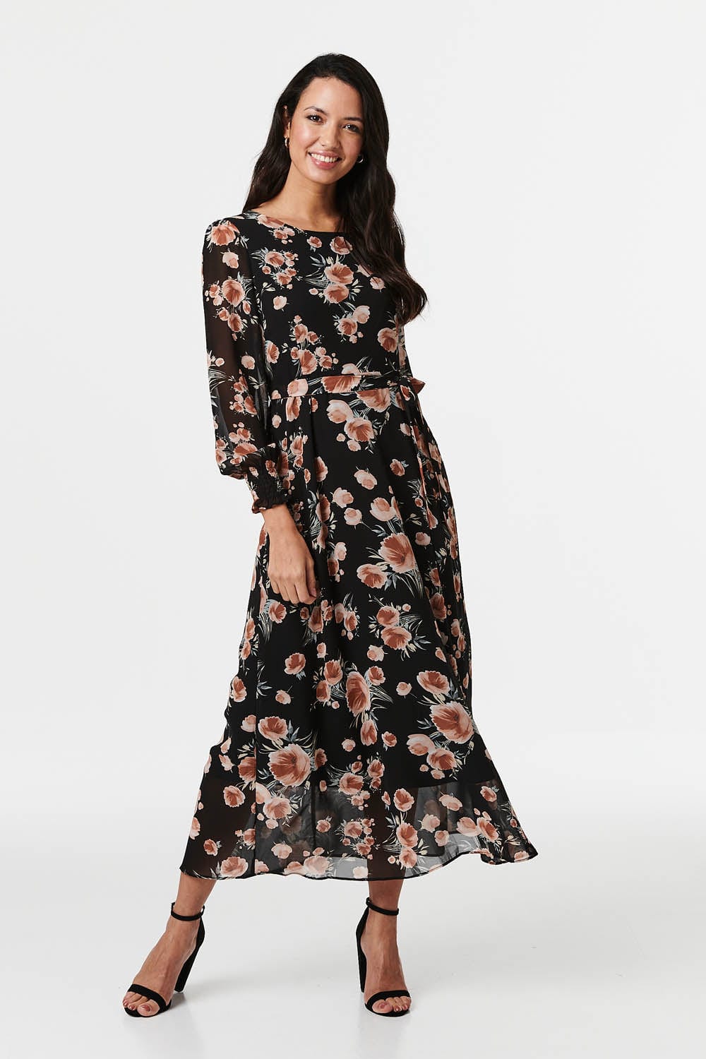 Black floral sheer outlet dress