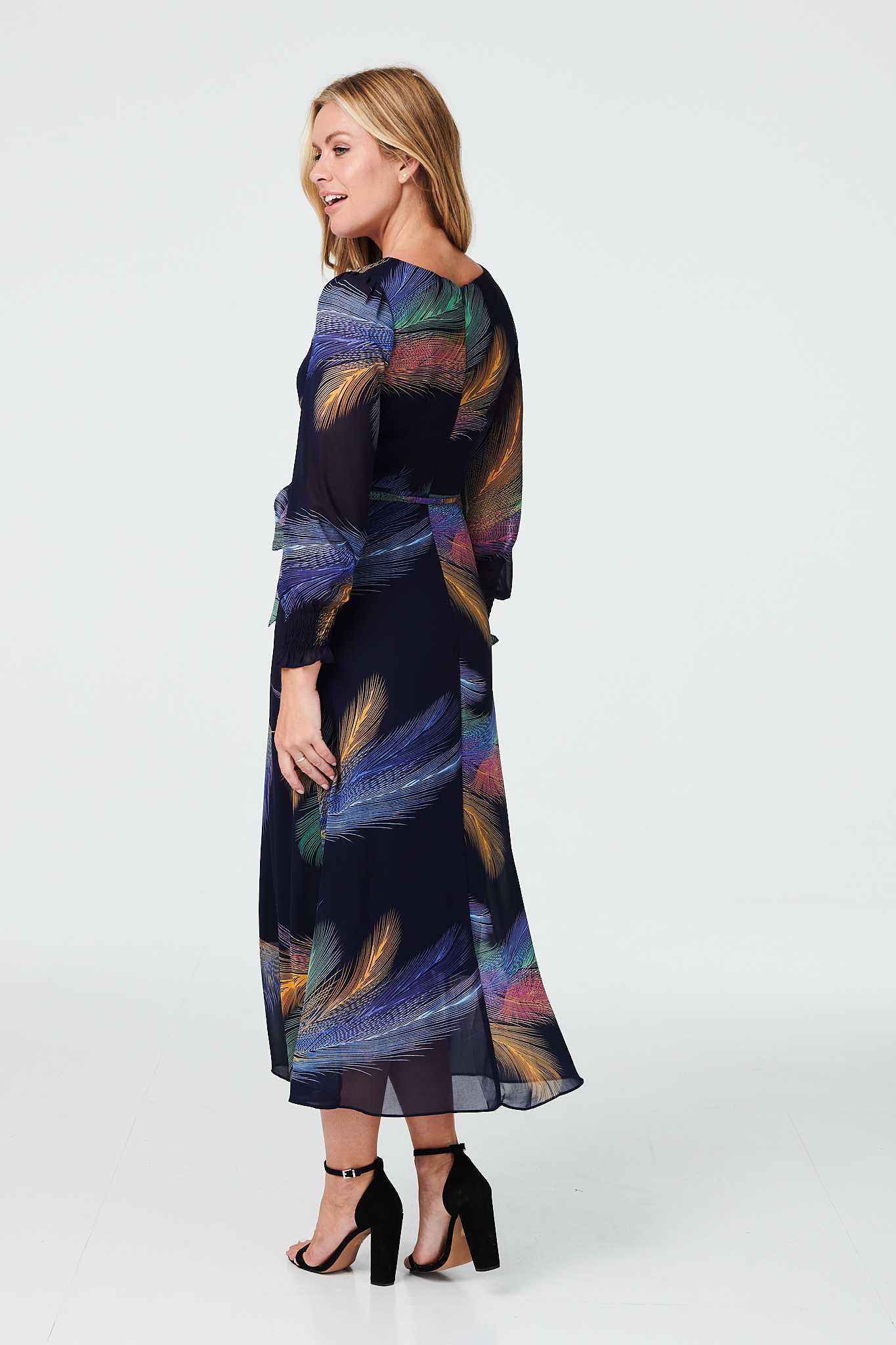 Printed Long Sleeve Midi Dress Izabel London