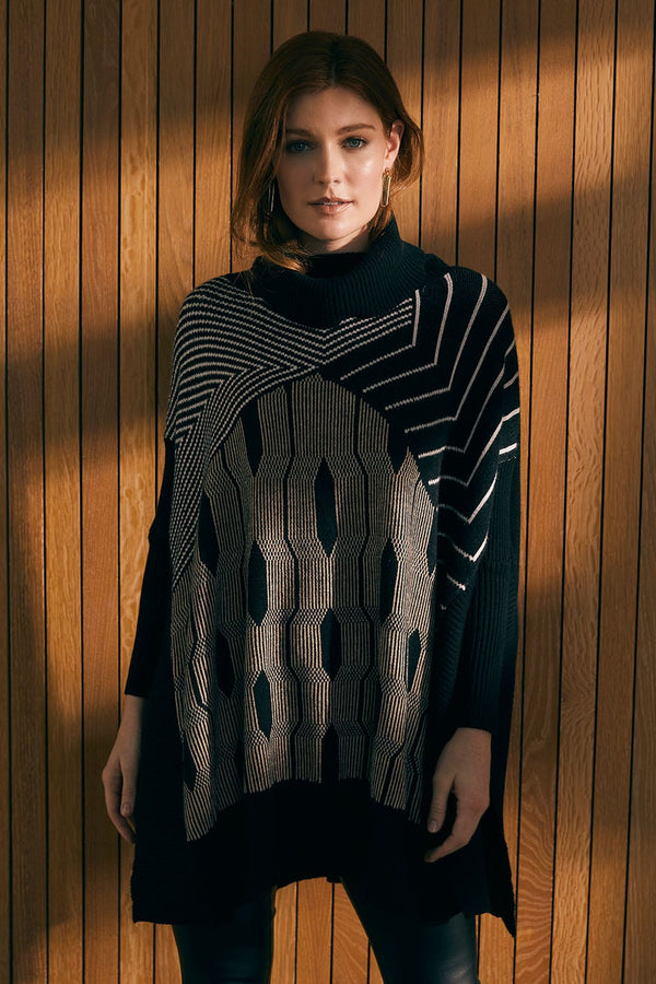 Black | Striped Roll Neck Hanky Hem Jumper : Model is 5'8"/172 cm and wears UK8/EU36/US4/AUS8