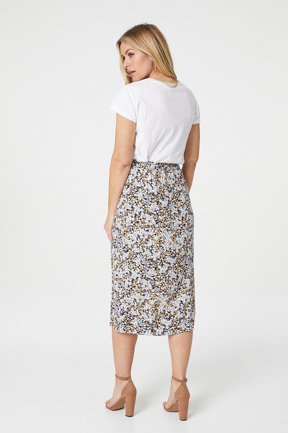 Button front floral outlet skirt