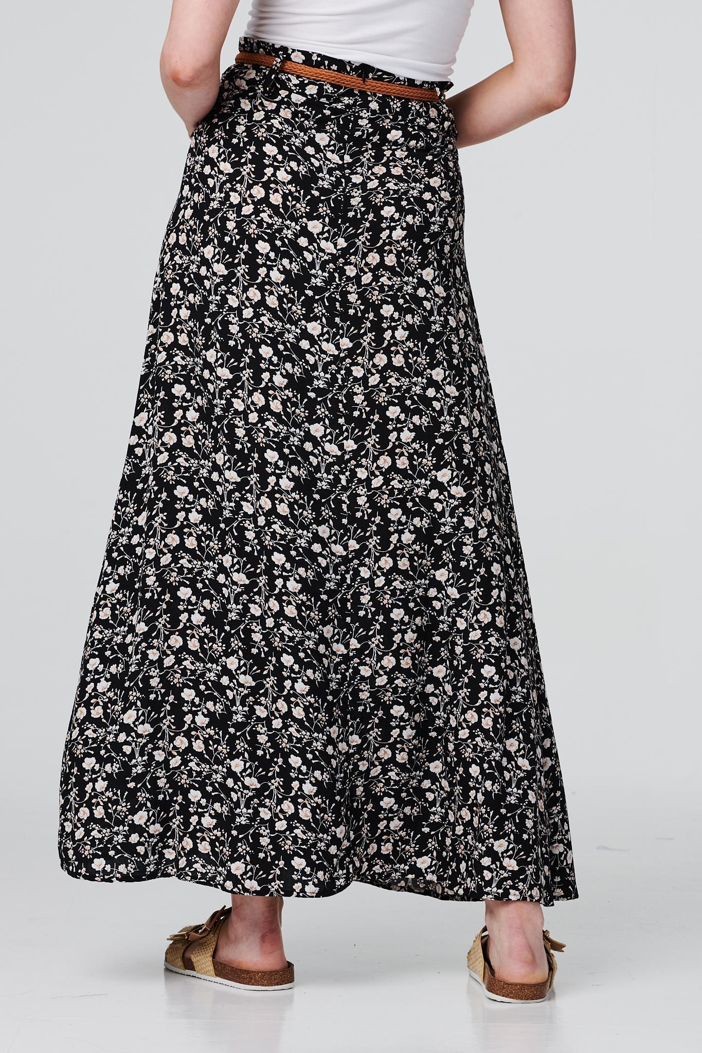 Ditsy Ankle Length Belted Skirt | Izabel London