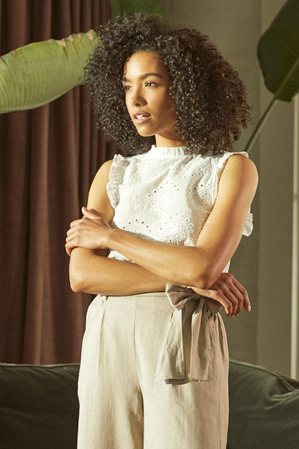 White | High Neck Broderie Anglaise Blouse