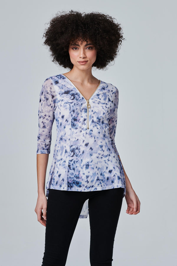 Blue | Tie Dye Zip Front Pephem Top