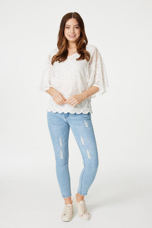 Lace Flare Sleeve Blouse Top | Izabel London